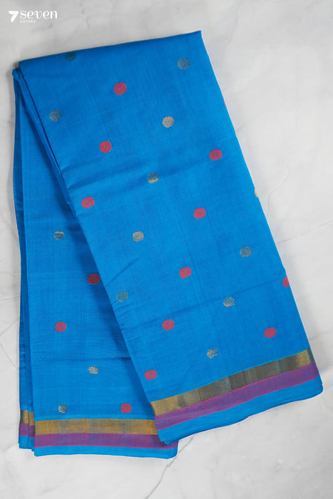 Samarpana Handloom Venkatagiri 100% Cotton Cobalt Blue Saree - Seven Sarees - Seven Sarees