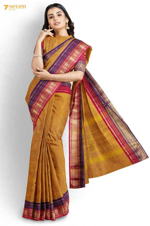 Sanbagam Madurai Yellow Pure Cotton Saree - Seven Sarees - Saree - Seven Sarees