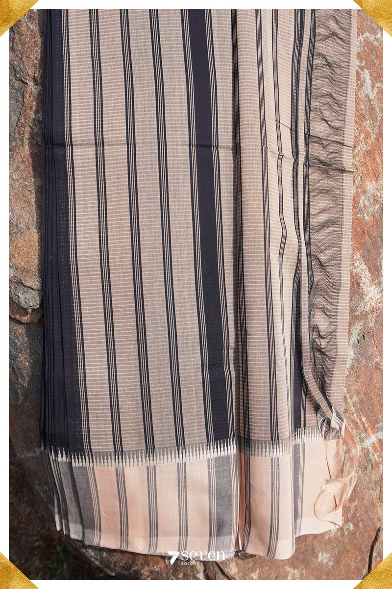 Saradha Mangalagiri Handloom Black/Cream Pure Cotton Saree - Seven Sarees - Saree - Seven Sarees