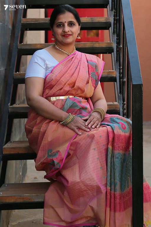 Satya Madurai Pink Pure Cotton Saree - Seven Sarees - Saree - Seven Sarees