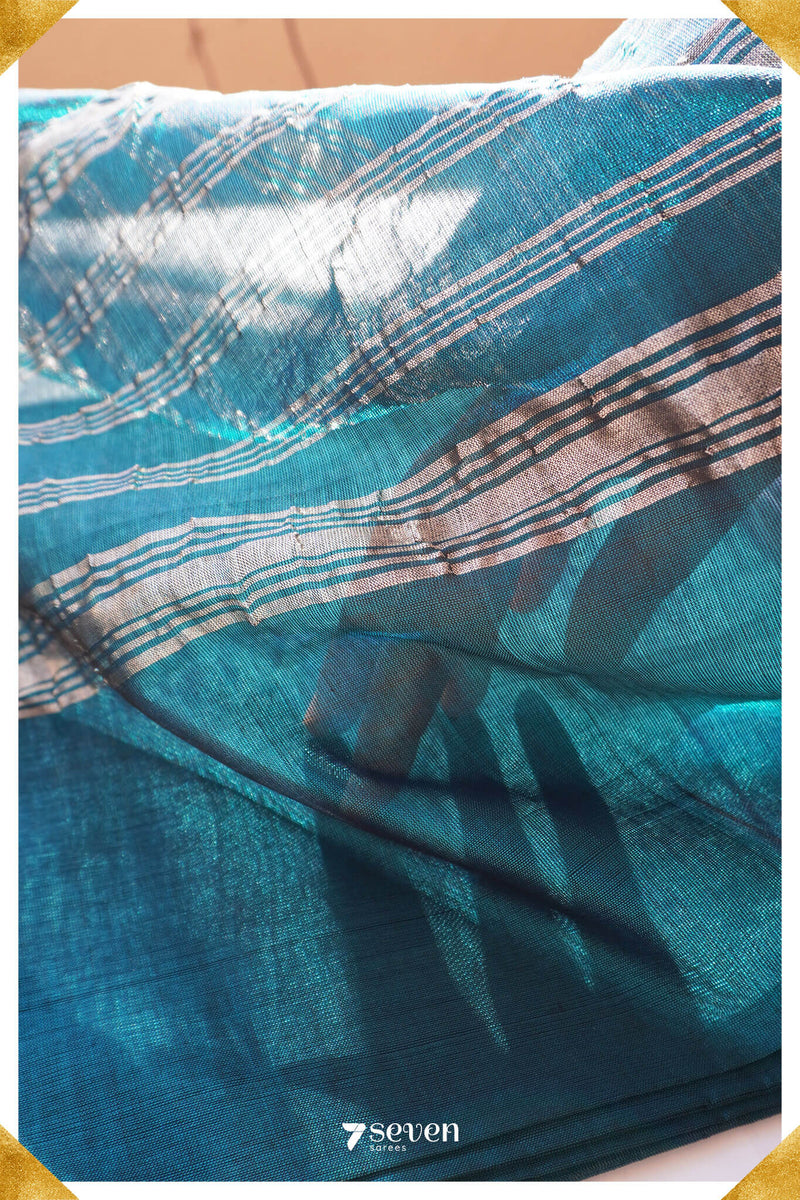 Seeta Mangalagiri Handloom Blue Silk-Cotton Saree - Seven Sarees - Saree - Seven Sarees