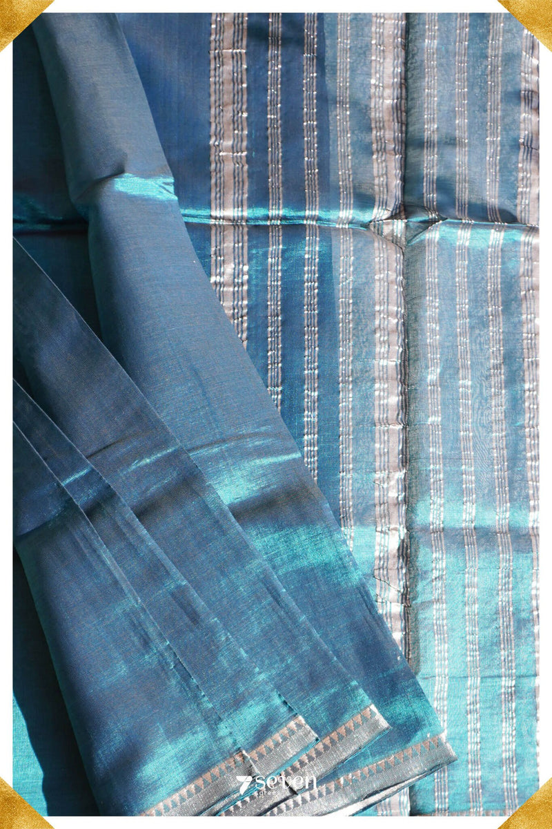 Seeta Mangalagiri Handloom Blue Silk-Cotton Saree - Seven Sarees - Saree - Seven Sarees