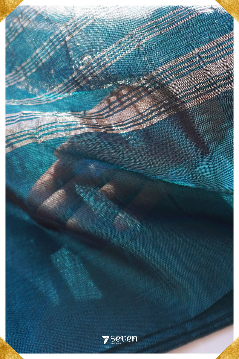 Seeta Mangalagiri Handloom Blue Silk-Cotton Saree - Seven Sarees - Saree - Seven Sarees