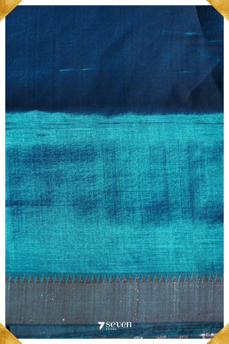 Seeta Mangalagiri Handloom Blue Silk-Cotton Saree - Seven Sarees - Saree - Seven Sarees