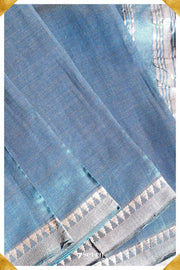 Seeta Mangalagiri Handloom Blue Silk-Cotton Saree - Seven Sarees - Saree - Seven Sarees