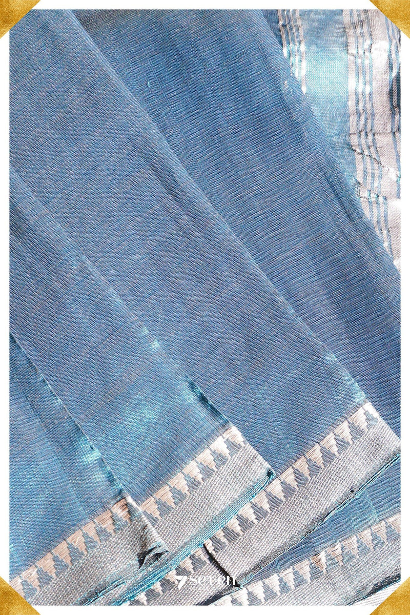 Seeta Mangalagiri Handloom Blue Silk-Cotton Saree - Seven Sarees - Saree - Seven Sarees