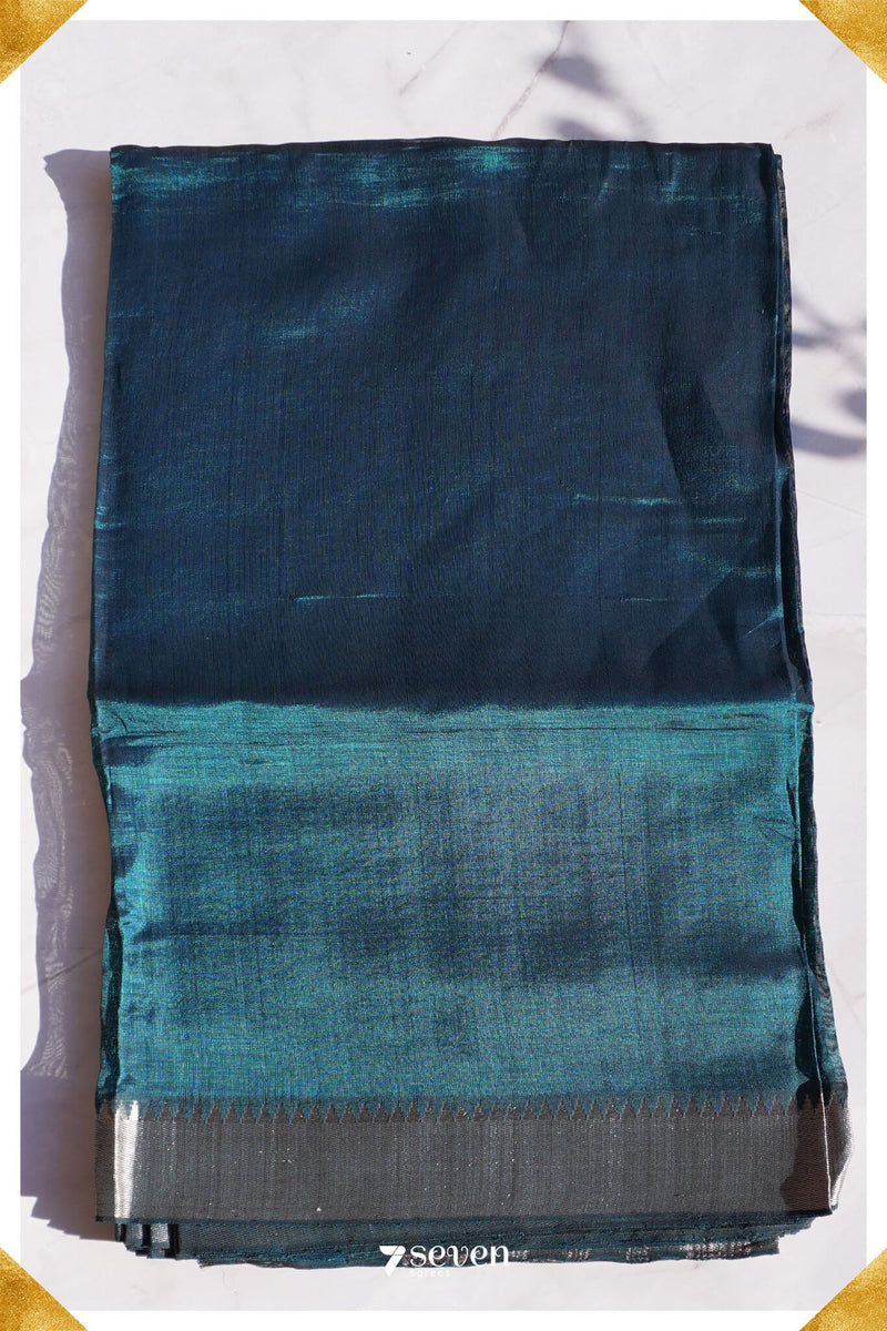 Seeta Mangalagiri Handloom Blue Silk-Cotton Saree - Seven Sarees - Saree - Seven Sarees