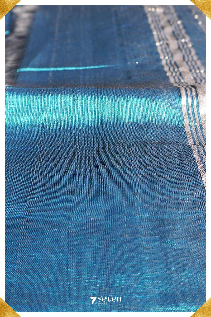 Seeta Mangalagiri Handloom Blue Silk-Cotton Saree - Seven Sarees - Saree - Seven Sarees