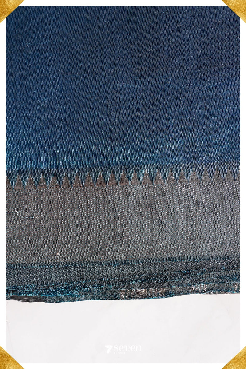 Seeta Mangalagiri Handloom Blue Silk-Cotton Saree - Seven Sarees - Saree - Seven Sarees