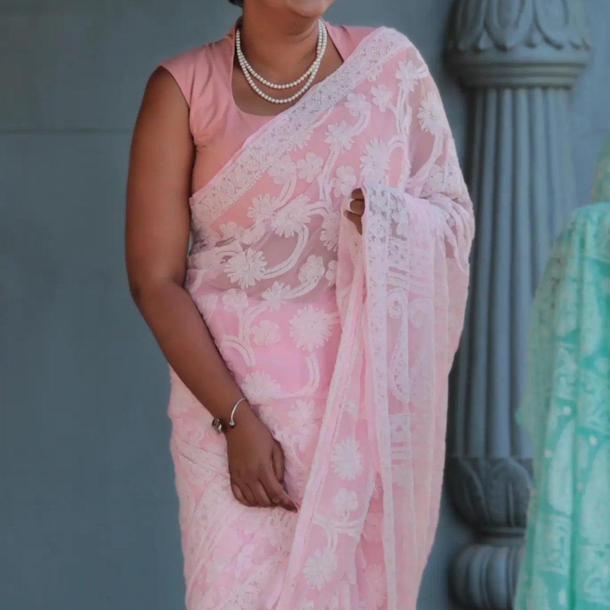 Seven Special Pink handmade Chikankari Georgette Saree-Seven