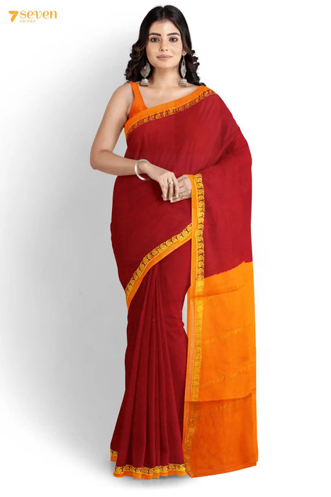 Wine Red Khadi Cotton Saree