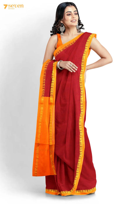 Shivranjini Madurai Red Pure Cotton Sungudi Saree - Seven Sarees - Saree - Seven Sarees