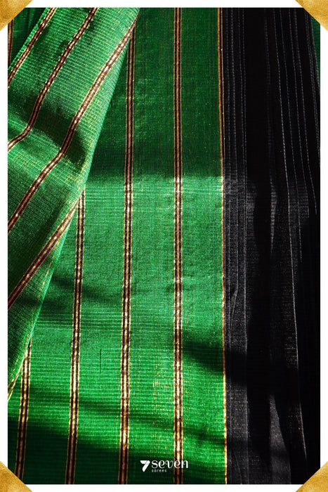 Shobha Mangalagiri Handloom Black/Green Pure Silk-Cotton Saree - Seven Sarees - Saree - Seven Sarees