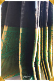 Shobha Mangalagiri Handloom Black/Green Pure Silk-Cotton Saree - Seven Sarees - Saree - Seven Sarees