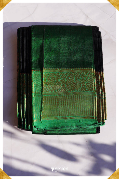Shobha Mangalagiri Handloom Black/Green Pure Silk-Cotton Saree - Seven Sarees - Saree - Seven Sarees