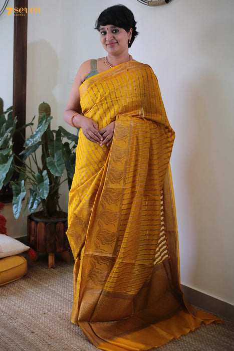 Shreya Benares Yellow Pure Silk Saree | Silk Mark Certified - Seven Sarees - Saree - Seven Sarees