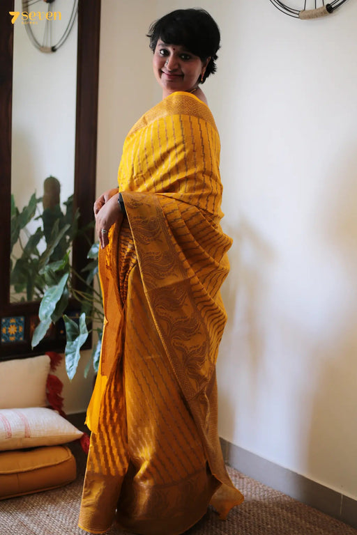 Shreya Benares Yellow Pure Silk Saree | Silk Mark Certified - Seven Sarees - Saree - Seven Sarees