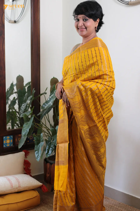 Shreya Benares Yellow Pure Silk Saree | Silk Mark Certified - Seven Sarees - Saree - Seven Sarees