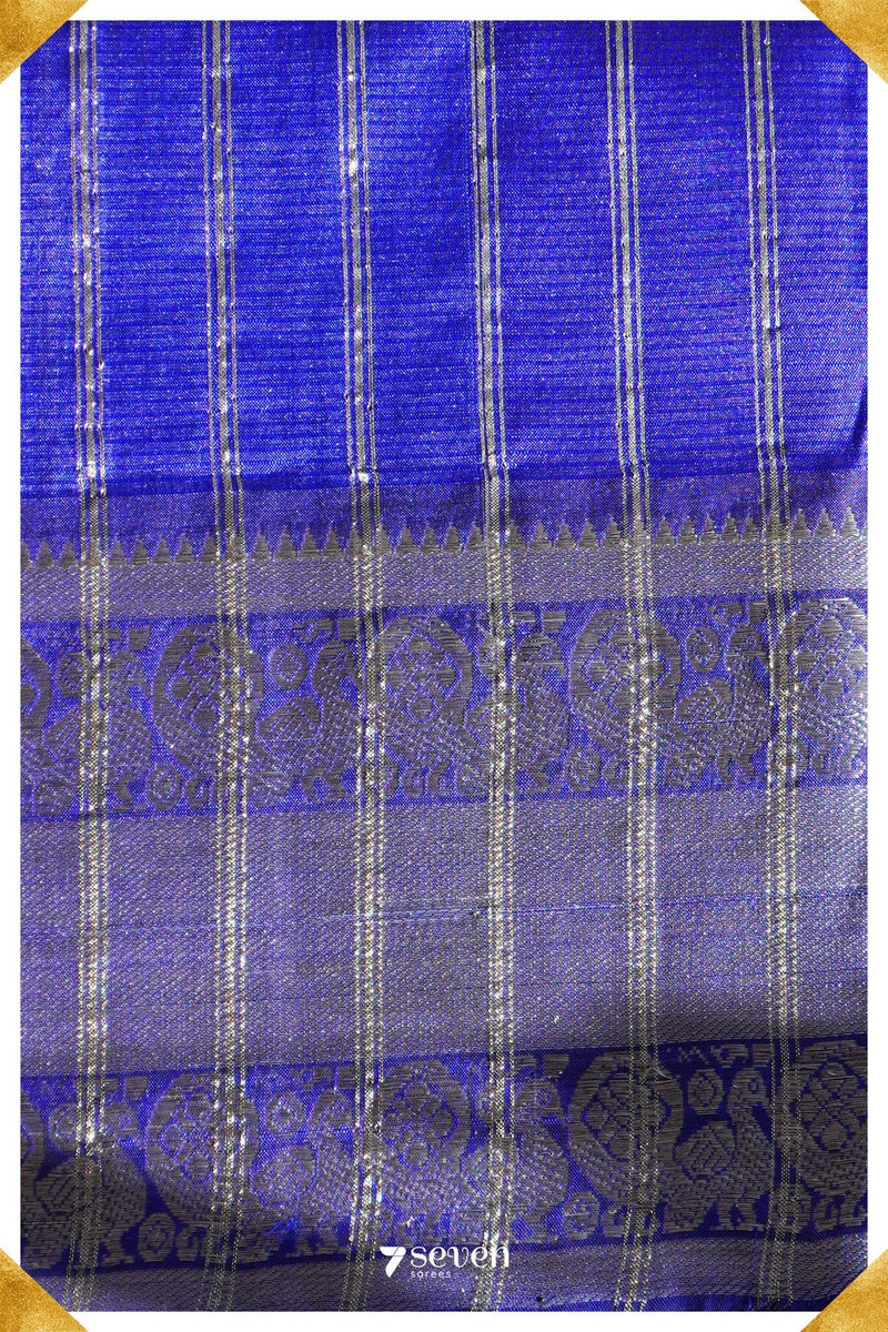 Shubha Mangalagiri Handloom Blue Pure Silk-Cotton Saree - Seven Sarees - Saree - Seven Sarees
