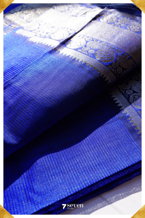 Shubha Mangalagiri Handloom Blue Pure Silk-Cotton Saree - Seven Sarees - Saree - Seven Sarees