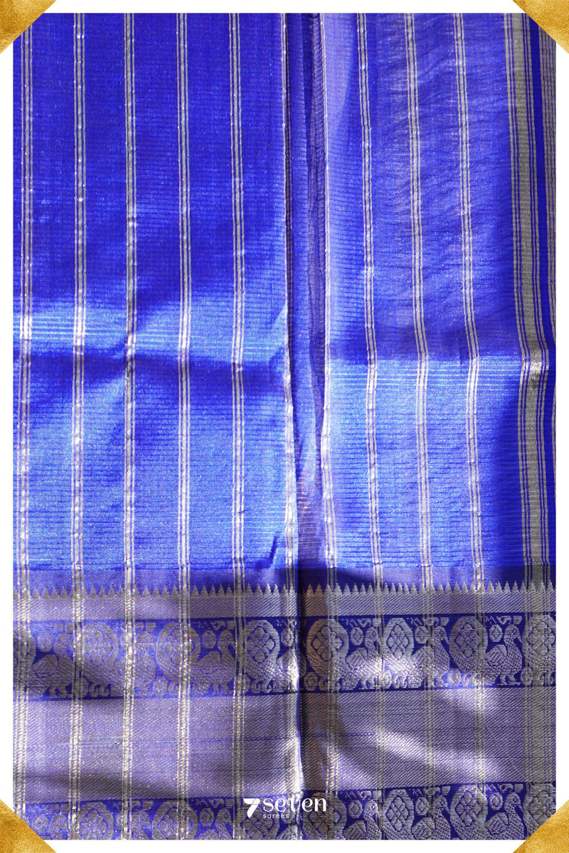 Shubha Mangalagiri Handloom Blue Pure Silk-Cotton Saree - Seven Sarees - Saree - Seven Sarees