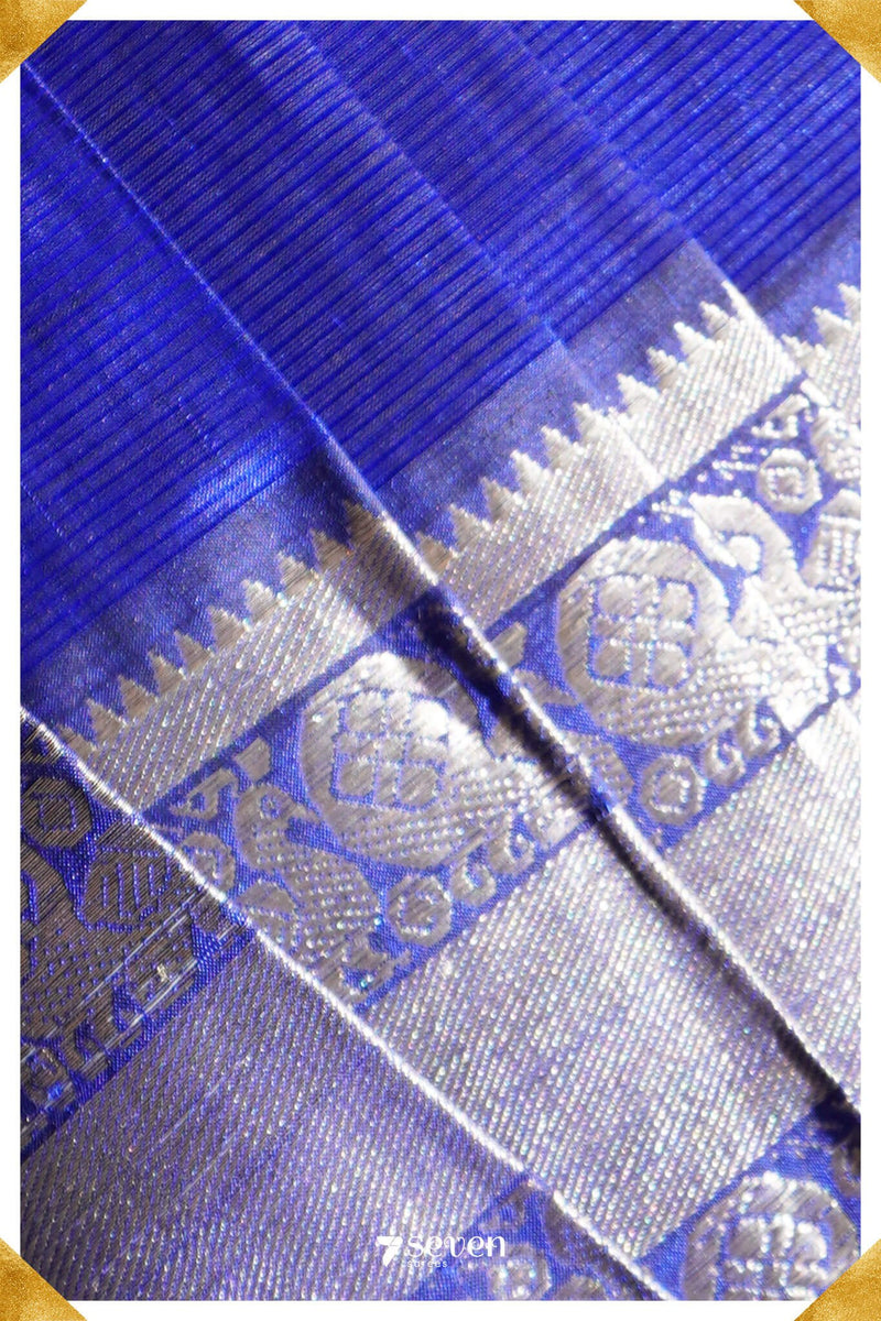 Shubha Mangalagiri Handloom Blue Pure Silk-Cotton Saree - Seven Sarees - Saree - Seven Sarees