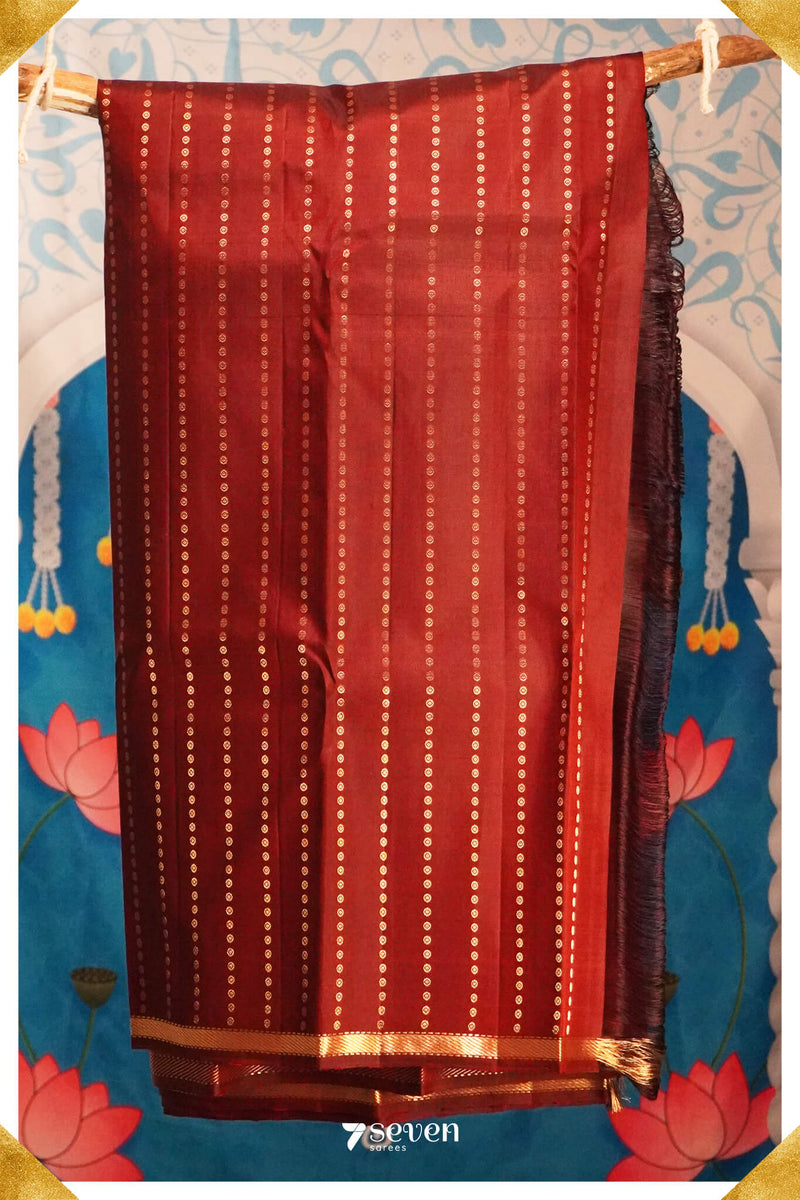 Sri Handloom Kanchipuram Pattu 100% Pure Silk Brown Saree | Silk Mark Certified - Seven Sarees - Seven Sarees