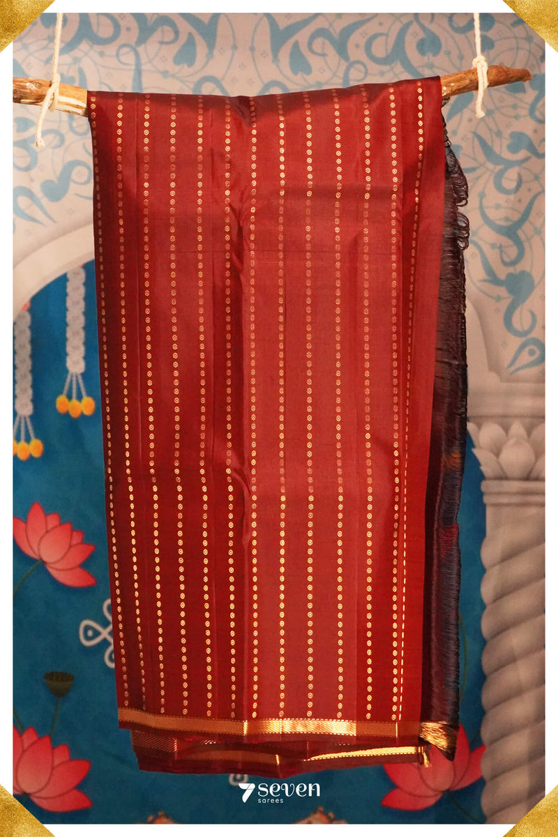 Sri Handloom Kanchipuram Pattu 100% Pure Silk Brown Saree | Silk Mark Certified - Seven Sarees - Seven Sarees