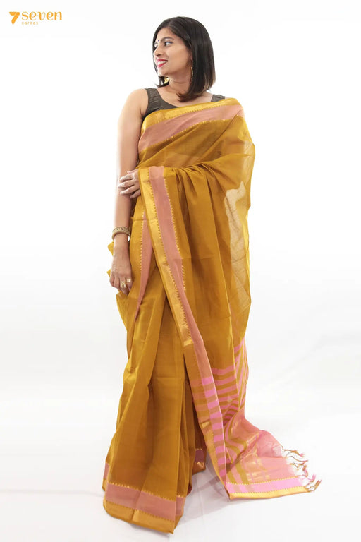 Srimaha Mangalagiri Handloom Mustard Pure Cotton Saree - Seven Sarees - Saree - Seven Sarees