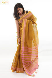 Srimaha Mangalagiri Handloom Mustard Pure Cotton Saree - Seven Sarees - Saree - Seven Sarees