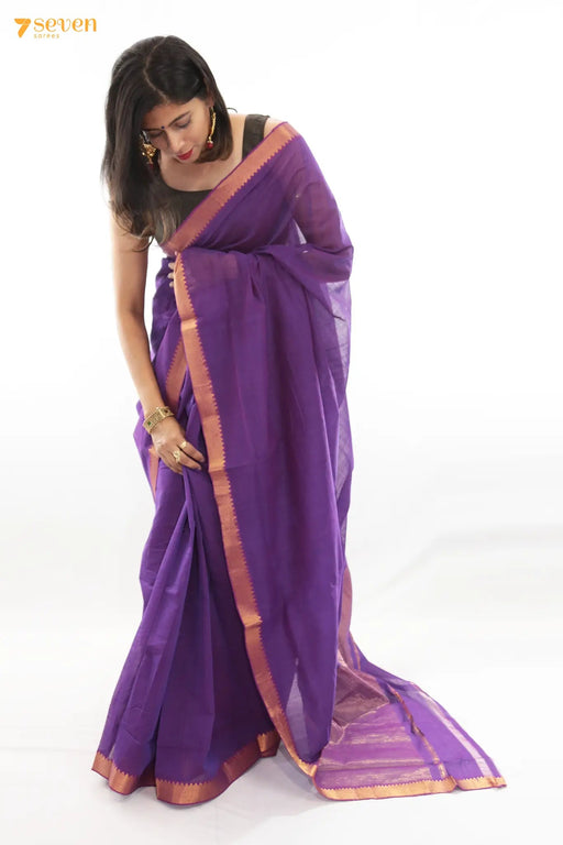 Srinidhi Mangalagiri Handloom Purple Pure Cotton Saree - Seven Sarees - Saree - Seven Sarees