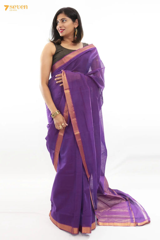 Srinidhi Mangalagiri Handloom Purple Pure Cotton Saree - Seven Sarees - Saree - Seven Sarees