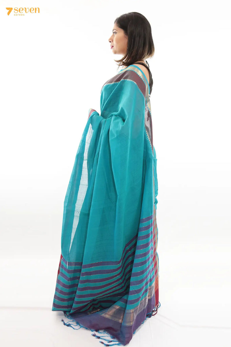 Sriprada Mangalagiri Handloom Blue Pure Cotton Saree - Seven Sarees - Saree - Seven Sarees