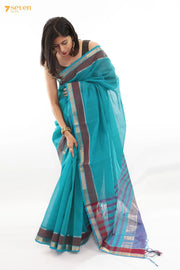 Sriprada Mangalagiri Handloom Blue Pure Cotton Saree - Seven Sarees - Saree - Seven Sarees