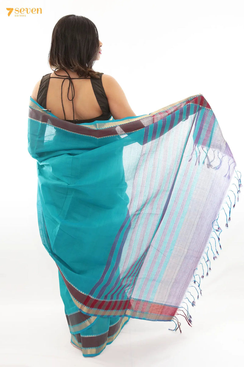 Sriprada Mangalagiri Handloom Blue Pure Cotton Saree - Seven Sarees - Saree - Seven Sarees