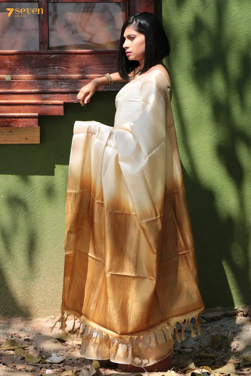 Star Jasmine Chattisgarh White Pure Tussar Silk Saree | Silk Mark Certified - Seven Sarees - Saree - Seven Sarees