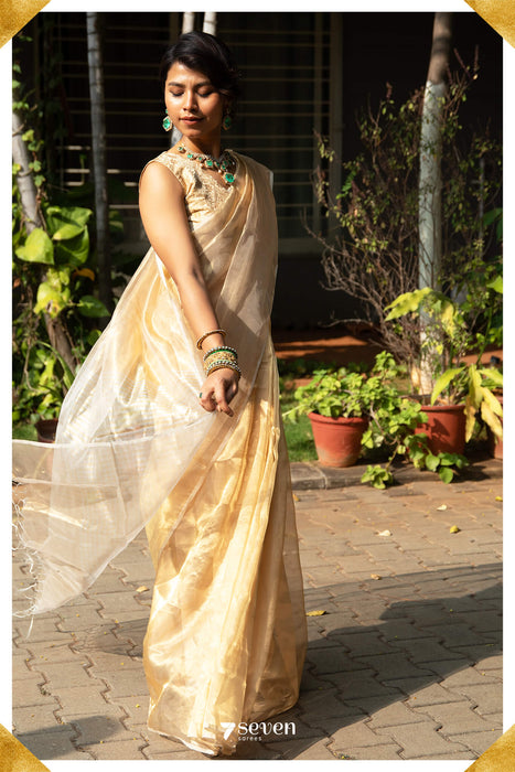 Steffhy Benarasi Special Gold Pure silk tissue saree - Seven Sarees - Saree - Seven Sarees