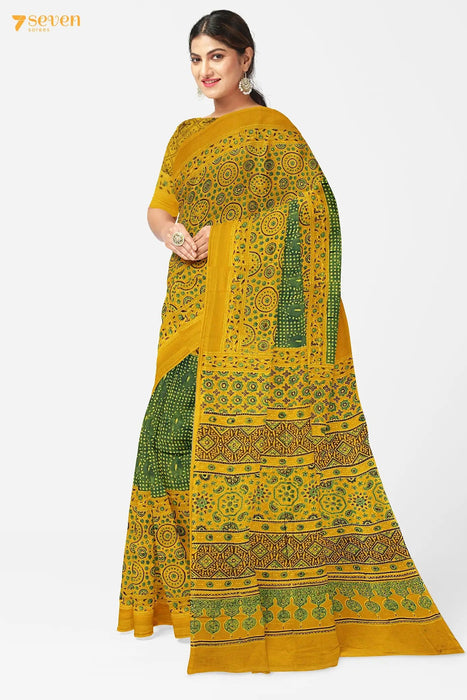 Sukoon Kutch Yellow Pure Ajrakh Cotton Saree - Seven Sarees - Saree - Seven Sarees