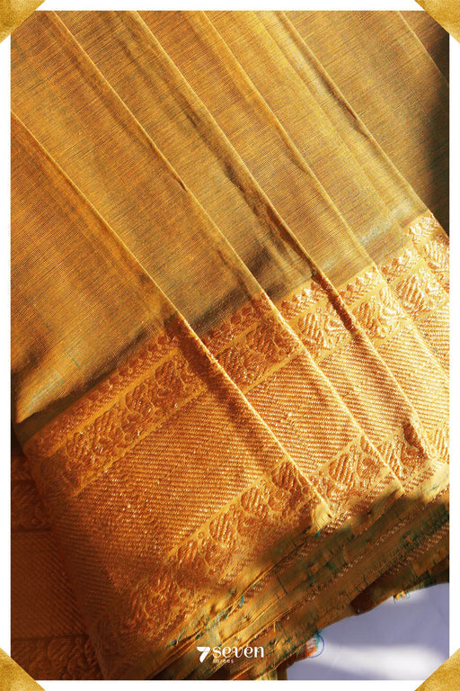 Suma Mangalagiri Handloom Green/Gold Pure Silk-Cotton Saree - Seven Sarees - Saree - Seven Sarees