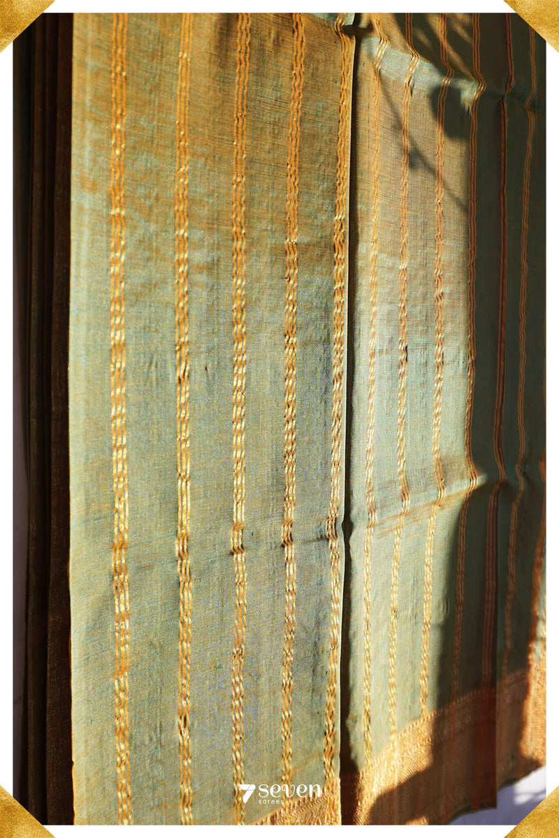 Suma Mangalagiri Handloom Green/Gold Pure Silk-Cotton Saree - Seven Sarees - Saree - Seven Sarees