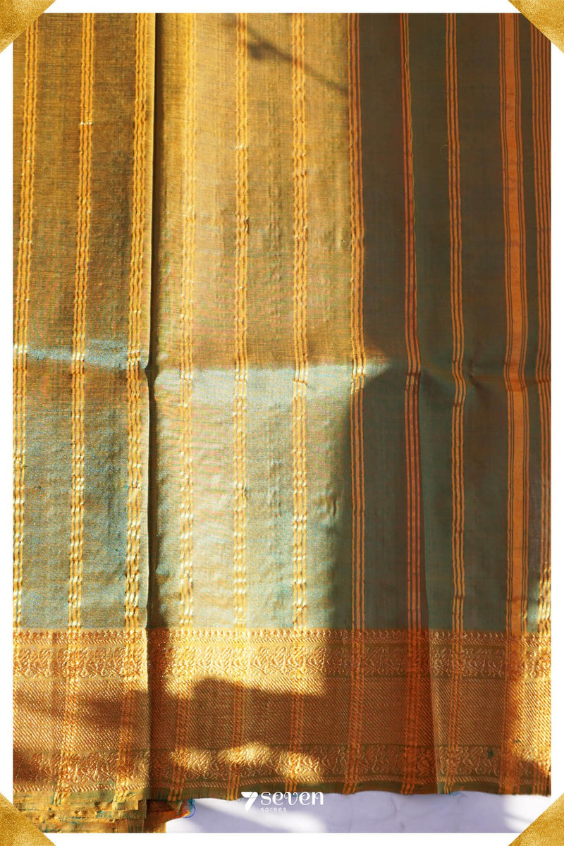 Suma Mangalagiri Handloom Green/Gold Pure Silk-Cotton Saree - Seven Sarees - Saree - Seven Sarees