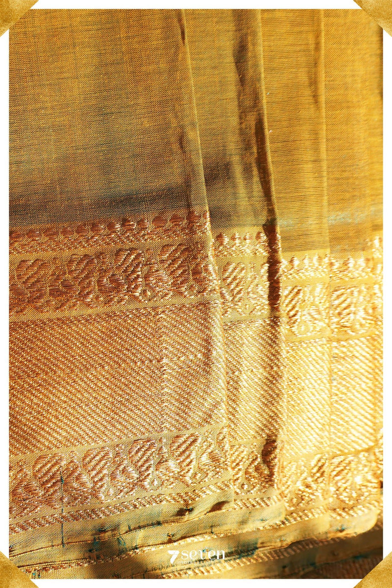 Suma Mangalagiri Handloom Green/Gold Pure Silk-Cotton Saree - Seven Sarees - Saree - Seven Sarees