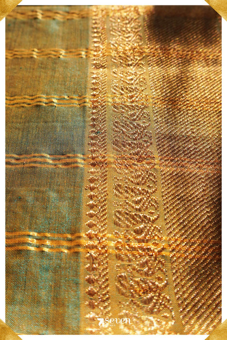 Suma Mangalagiri Handloom Green/Gold Pure Silk-Cotton Saree - Seven Sarees - Saree - Seven Sarees