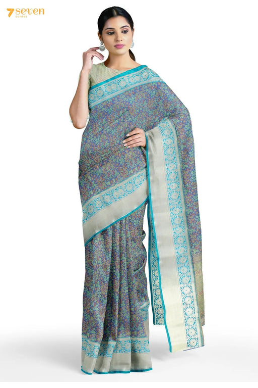 Sumitra Benaras Blue Art Silk Saree - Seven Sarees - Saree - Seven Sarees