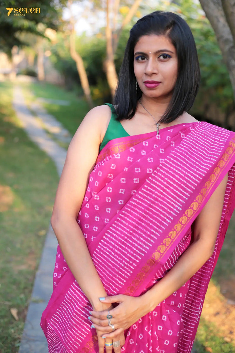 Sundari Madurai Pink Pure Cotton Sungudi Saree - Seven Sarees - Saree - Seven Sarees