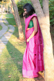 Sundari Madurai Pink Pure Cotton Sungudi Saree - Seven Sarees - Saree - Seven Sarees