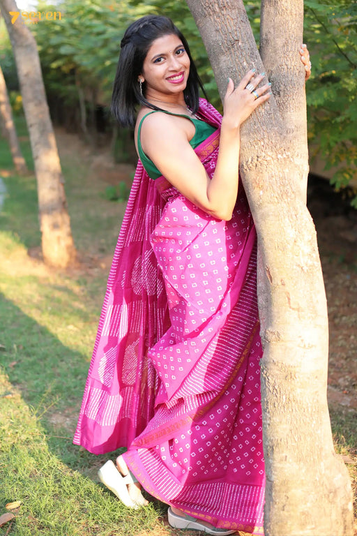 Sundari Madurai Pink Pure Cotton Sungudi Saree - Seven Sarees - Saree - Seven Sarees