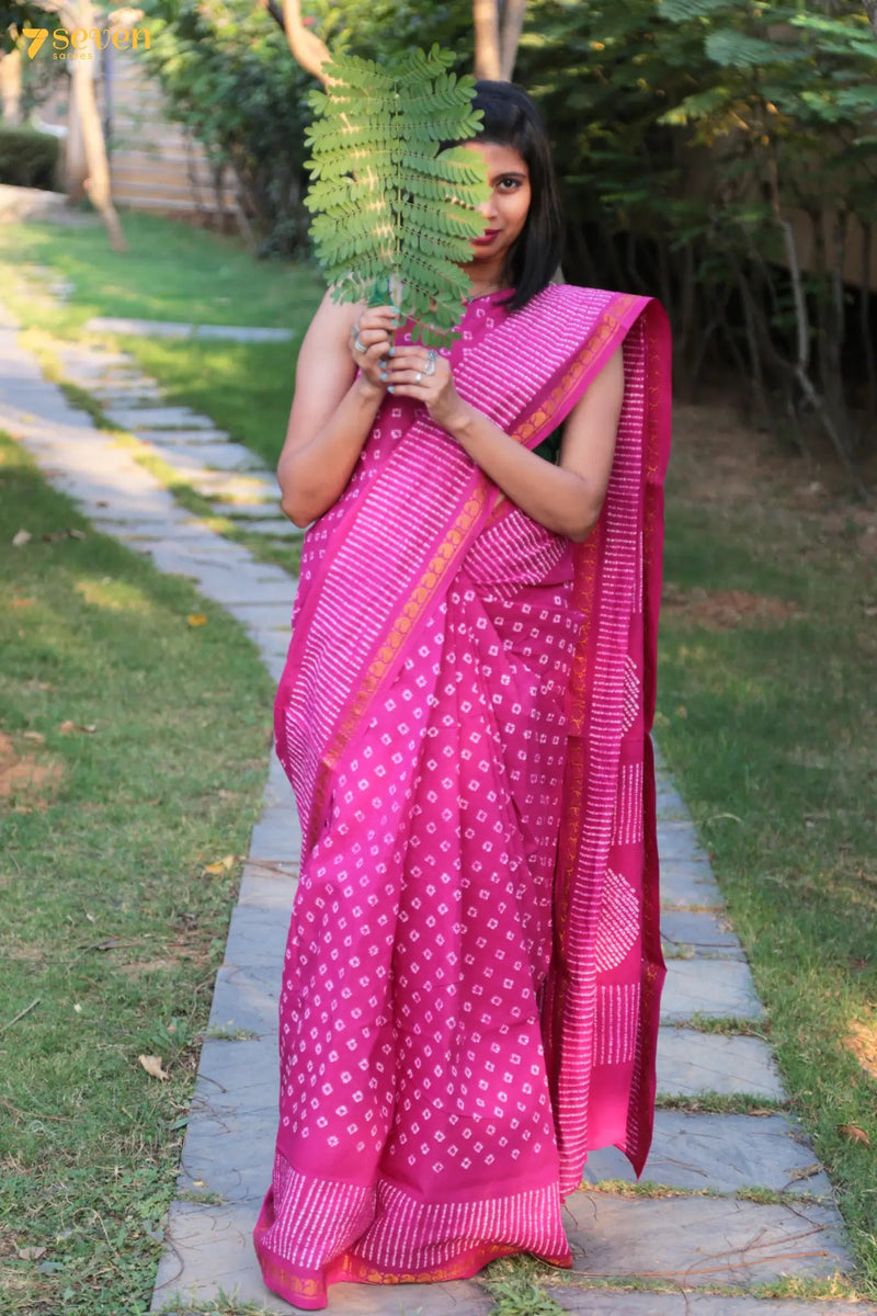 Sundari Madurai Pink Pure Cotton Sungudi Saree - Seven Sarees - Saree - Seven Sarees