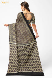 Taabir Kutch Brown Pure Ajrakh Cotton Saree - Seven Sarees - Saree - Seven Sarees