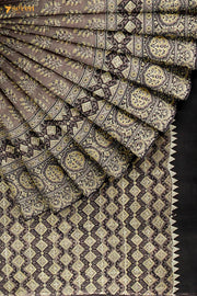 Taabir Kutch Brown Pure Ajrakh Cotton Saree - Seven Sarees - Saree - Seven Sarees